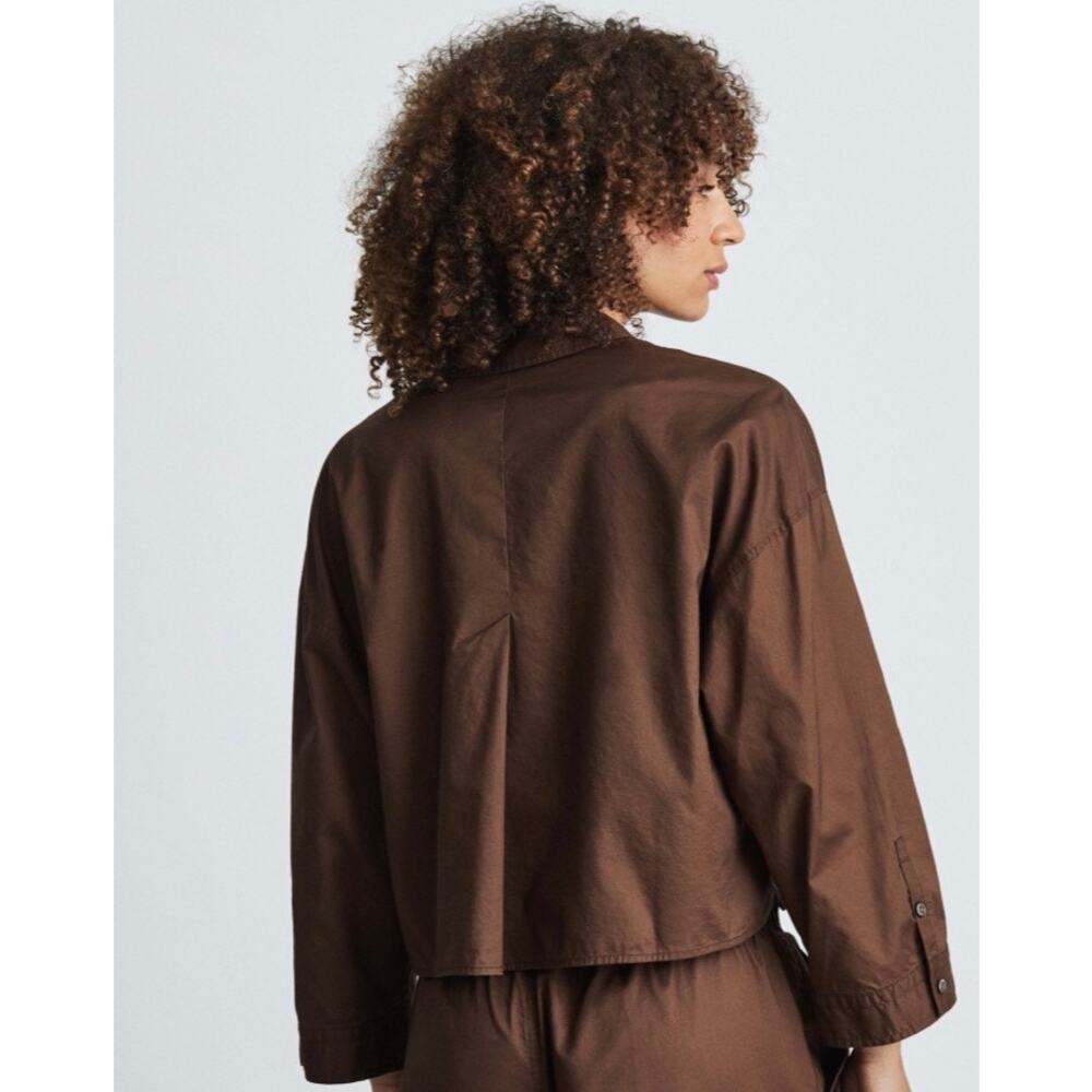 Everlane Brown Long Sleeve Button Down Cropped Cotton PJ Top Blouse Sz XS - Picture 2 of 12